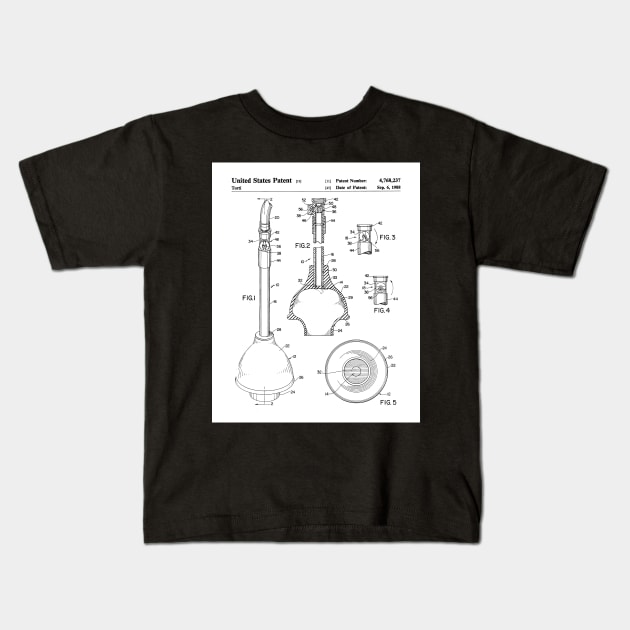 Toilet Plunger Patent - Housewarming Bathroom Art - White Kids T-Shirt by patentpress